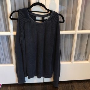 Navy blue long sleeve open cut shoulder sweater